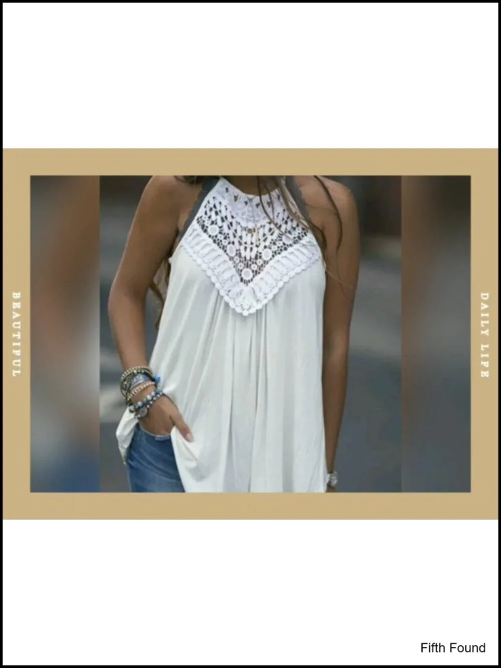 Sleeveless Halter Tank Top Lace Hollow Out Boho Flowy Summer Cami